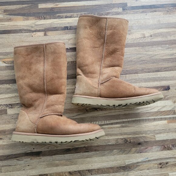 UGG Classic Tall 5815 Suede & Shearling Lined Boots in Chestnut Brown Color - Picture 3 of 12